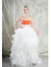 Strapless Ivory Tulle Ruffle Open Illusion Back Wedding Dress